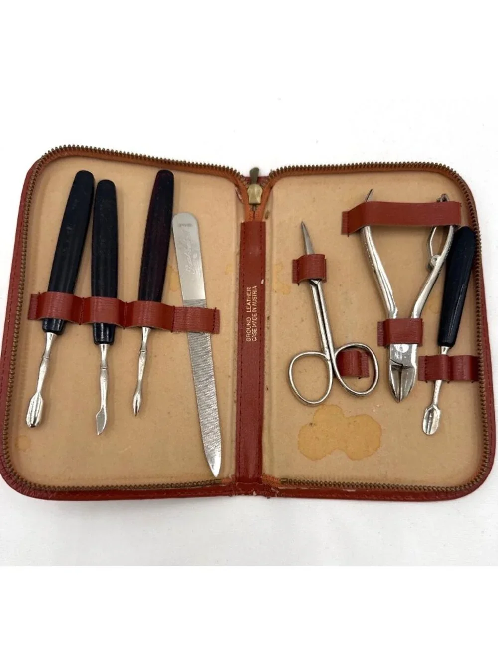 Vtg Manicure Set With Tools Made In Austria File Scissors Clippers & Pushers Fil